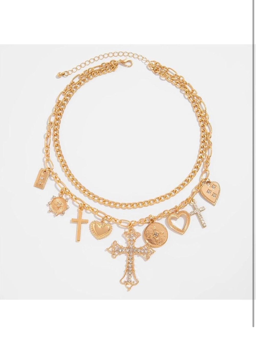Anthropologie Gold Layered Charm Necklace with Crosses & Hearts - Picture 2 of 8